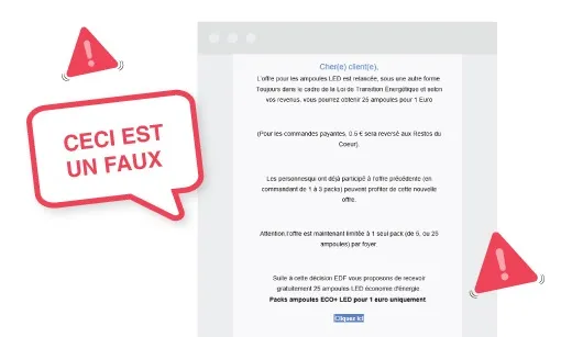 mail frauduleux engie ampoule led